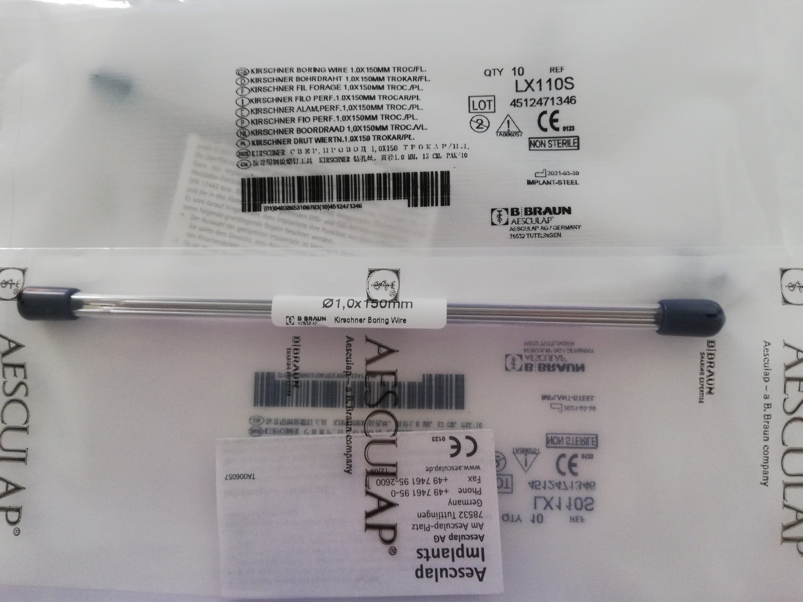 LX110S AESCULAP® KIRSCHNER BOHRDRAHT 1,0X150MM TROKAR/FL. - BIQ medical