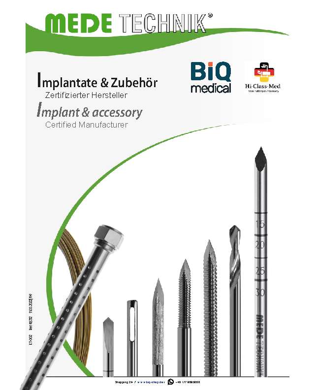 BiQ-medical Kernprogramm MEDE TECHNIK Kirschnerdrähte Steinmannnägel Cerclagedraht